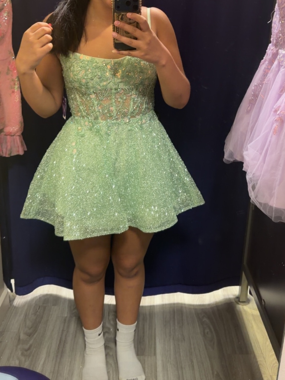 Windsor Sequin Mint Green Sparkle Mini Dress
